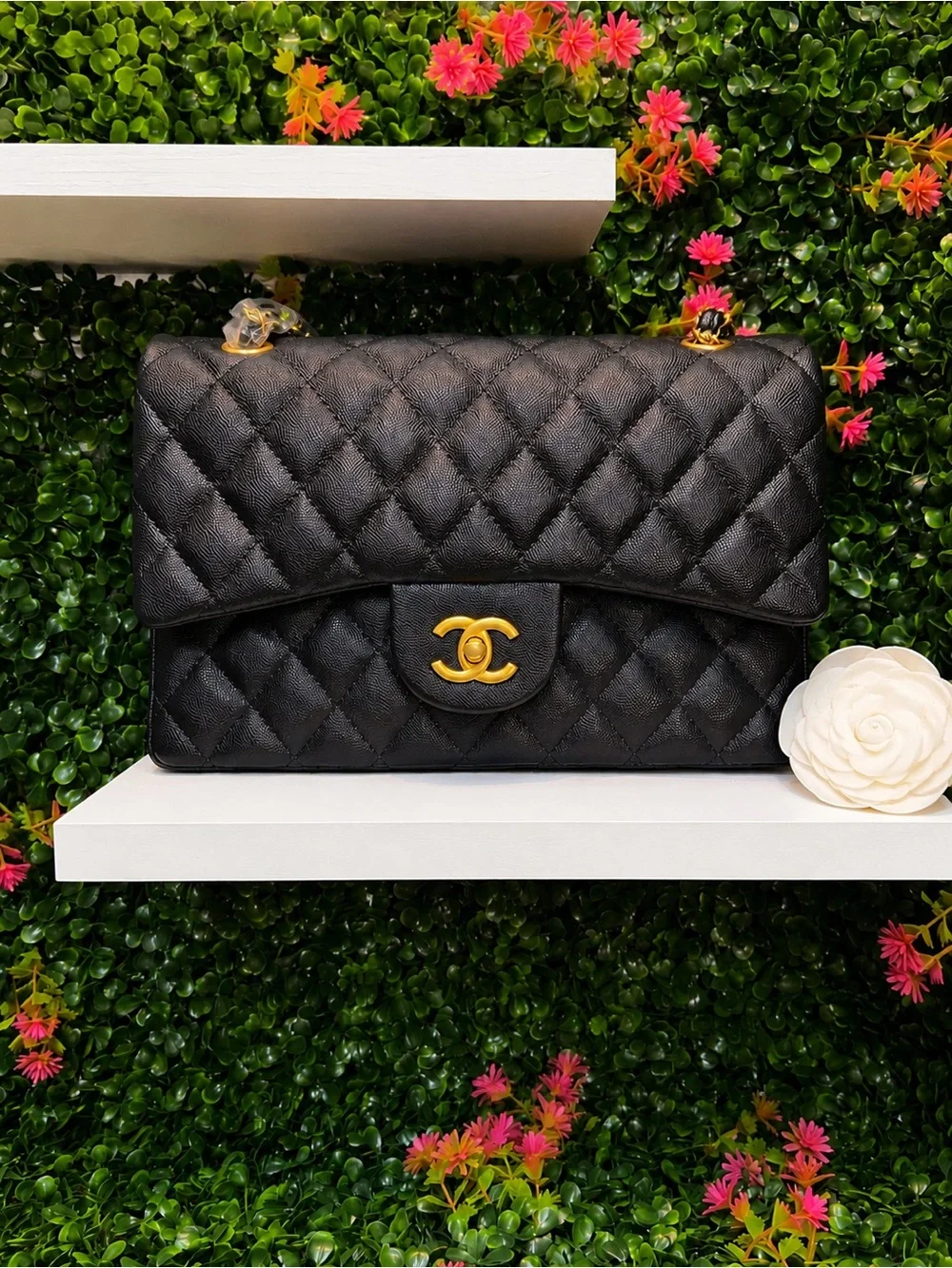 Black Quilted Shoulder Bag with Gold Hardware fashion bag